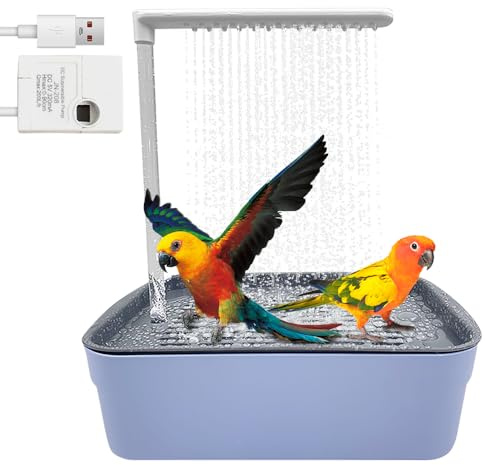 AVCXEC Baignoire pour Oiseaux, Baignoire Automatique pour Oiseaux avec Douche d'eau Circulante Douche Bain de Perroquet Automatique Fontaine de Bain Automatique pour Gris Africain, calopsitte, Conure