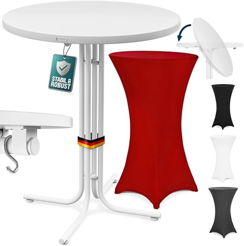 Casaria® Table Haute Pliable Blanche avec Housse Bordeaux-Rouge Mange Debout 110 cm Bar bistrot Jardin 2 Crochets Inclus