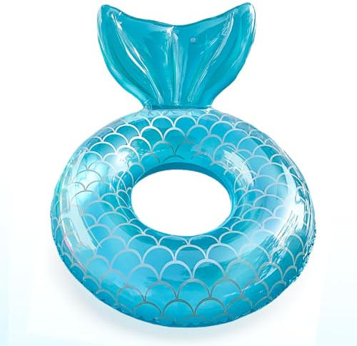 Schwimmring Meerjungfrau Erwachsene, Blau Schwimmring Pool Erwachsene mit 110cm Durchmesser Riesige Pool Ring Meerjungfrau Reifen Pool Schwimmreifen für Frau Schwimmbad Wasser Party Zubehör