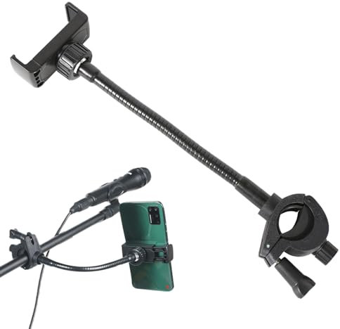 Supporto per Telefono per Asta Microfono - Porta Cellulare per Asta Microfono | Braccio Regolabile Flessibile con Collo d’Oca Lungo per Batteria e Studio Compatibile con Cellulari