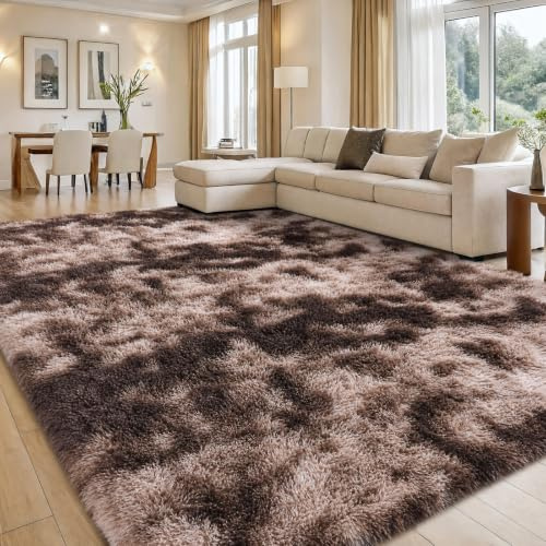 smiry Hochflor Teppich Wohnzimmer, 200x280cm, Braun | Waschbar Anti-Rutsch Moderner Flauschiger Kuscheliger Teppich für Wohnzimmer, Schlafzimmer, Kinderzimmer