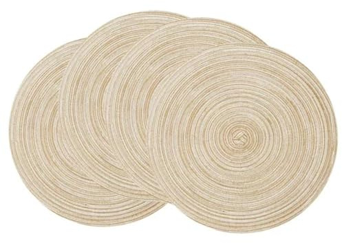 4er Set Runde Ø 30cm Platzsets Abwaschbar Tischsets Platzset Rund Geflochten Tischmatten Platzdeckchen Glasuntersetzer Hitzebeständig Schmutzabweisend rutschfest für Küchenarbeitsplatte