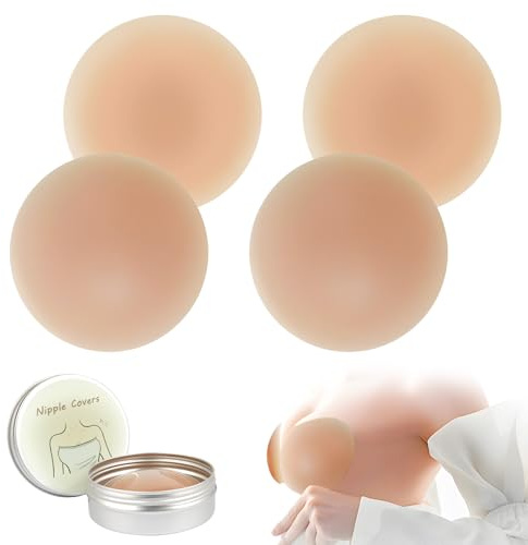 4 PcsCache-tétons Adhésifs Réutilisables, 8 cm Cache Tetons Femme en Silicone Reutilisable, Cache Tétons, Coussinets Soutien-Gorge Adhésif, Protege Tetons Femme Auto-adhésif Invisible Lavables
