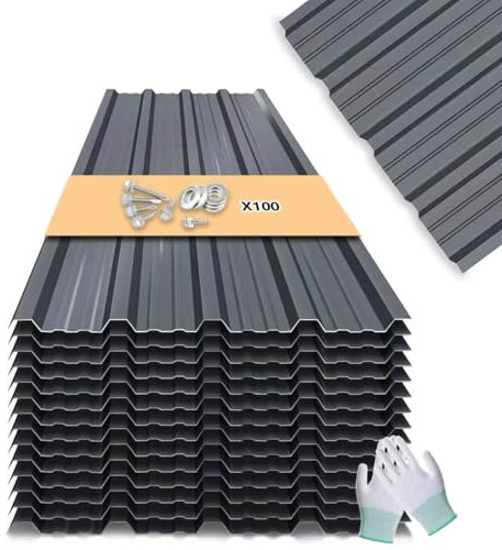 Metal Roofing Panels - 20 Pcs Waterproof Heavy Duty Metal Roof Panels Galvanized Steel Corrugated Tin Roof Panel for Carports Tool Sheds Patio Porch Pergola, Easy to Install Grey, 60.6x17.7in