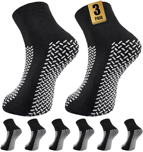 SukModen Krankenhaussocken mit Doppelprofil – 3 Paar Rutschfeste Stoppersocken mit Noppen Sturzschutz Slipper Socken für Männer und Frauen, Anti-Rutsch Haussocken für Pflege, Reha & Zuhause