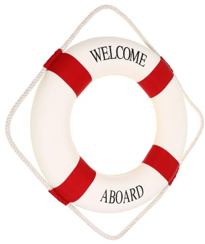 ULTECHNOVO Rettungsring Wanddeko Rot Deko Nordic Mediterraner Stil Willkommen Schild Haus Dekoration Für Innen Außen Strandparty