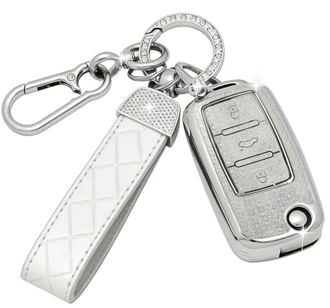 SparkleJoy Autoschlüssel Hülle mit Schlüsselanhänger Kompatibel mit VW Polo, Skoda, Fabia, Golf 4/5/6, T5, Multivan Schlüssel, Autoschlüssel Cover，TPU Silikon Schutzhülle Cover - Flip Key