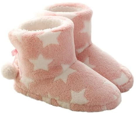 Healeved Zapatos de Algodón para Mujer Cómodos Pantuflas Tipo Botín Bolas Peludas Botas de Felpa Cálidas para Invierno para Uso Interior Casa