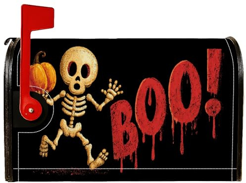 Fundas magnéticas para buzón de correo de esqueleto, espeluznante y fantasía, sangre de calabaza, Halloween, color negro, para decoración de césped, 21 x 25.5 pulgadas