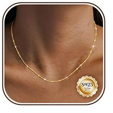 CASSIECA Chaîne Argent Femme 925 18K Or Plaqué Collier Femme Argent 925 Chaîne Collier Disque Ras De Cou Solide Fin Chaine Or Femmes sans Pendentif Largeur 1.2mm Longueur 46cm