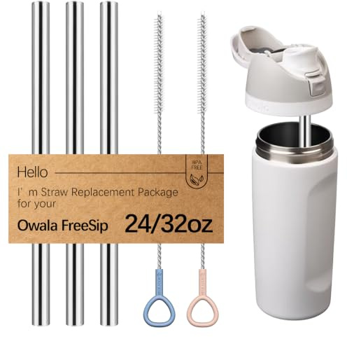 WK ieason 3PCS Reusable Straws for Owala FreeSip/Flip 24oz 32oz, Stainless Steel Straw As Owala Straw Replacement with 2PCS Cleaner Brushes