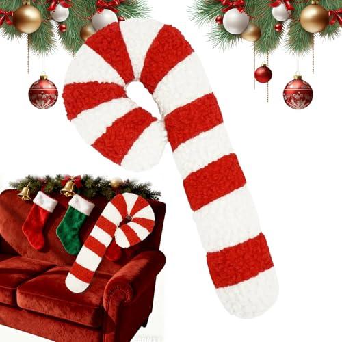 YuuFcy Weihnachts-Zuckerstangen-Kissen, Winter Dekokissen, Süßes Weihnachts-Süßigkeits-Überwurfkissen, Weiches Zuckerstangen-Plüschkissen, Wiederverwendbares Süßes Überwurfkissen (54CM)