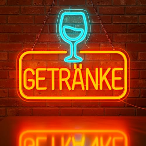 Lxmoneon GETRÄNKE Neon Schild mit Weinglas, Drinks Neon Schild für Bar-Dekor, Bar LED Leuchtschild für Home Club Restaurant Pub Party, Rot Blau Drink Neonlicht Schriftzug Hängeschild für Türfenster