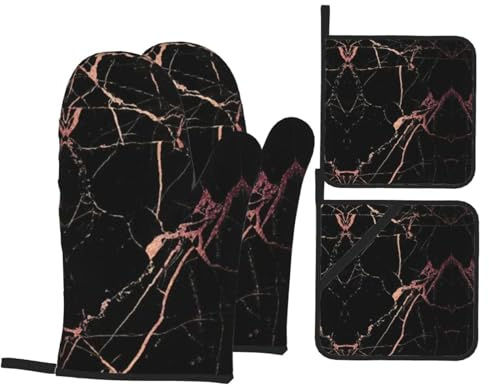 Black Rose Gold Marble Oven Gloves Heat Resistant Oven Mitts Pair Non-Slip Thick Potholder Home Kitchen Accessory