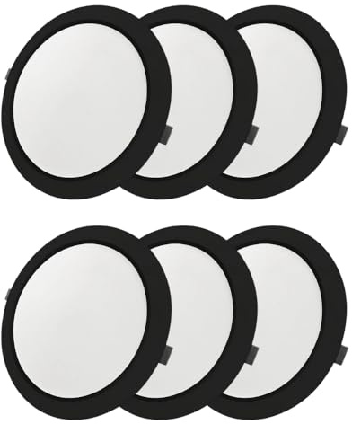LUXULA 6 Stück LED Einbauleuchte rund Schwarz Ø173x26mm, 12W 1200lm, IP44 | CCT 2700K 4000K 6000K einstellbar, IP44 Einbaustrahler flach, LED Deckenstrahler 230V für Bad, Küche und Innenräume