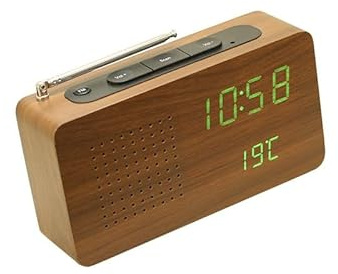 Radio De Rétro-Réveil Station De Radio De Réveil Vintage avec Radios FM Luminosité Réglable Affichage De La Date Et De La Température Alarme Numérique en Bois Activé par La Voix Format 12/24 Heures