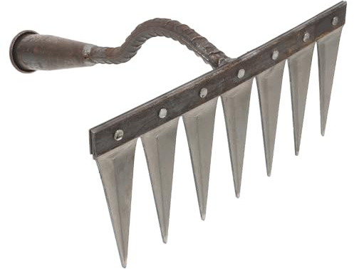 Générique Petit Râteau Désherbeur à Main en Acier Renforcé 7 Dents Pointues Outil de Jardinage Léger et Portable pour Pelouse Désherbage et Ameublissement Terre Râteau Multifonction