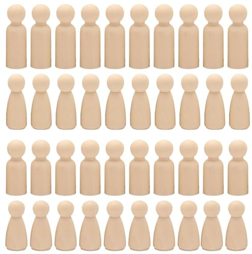40Pcs Wooden Peg Dolls, 2 Sizes Unfinished Wooden People Shaped Dolls, Decorative Male/Female Wood People Figures Wood Crafts Kit for DIY Crafts, Weddings, Parties, And Kids' Creative Art Projects
