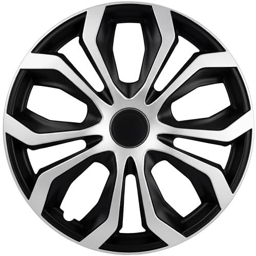 Upgrade4cars Copricerchi 14 Pollici Nero Argento Set di 4 | Coppe Ruota Universali per Cerchi in Acciaio | Borchie Robuste in Plastica ABS | Copriruota Auto R14
