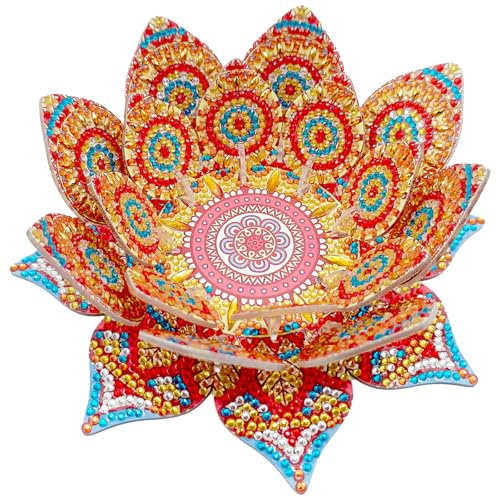 Lotus Diamond Painting Kerzenständer Kerzenhalter, 5D Diamant Painting Teelichthalter Tischdeko Kerzen Ständer, DIY Diamant Malerei Malen nach Zahlen Erwachsene Duftlichthalter Tisch Deko (E)