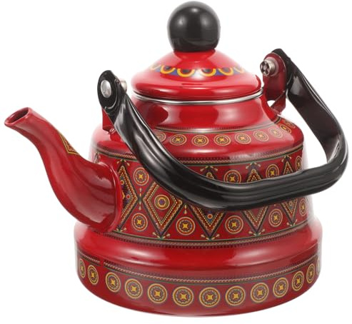 DECORNIJIA Bollitore Smaltato 1,1l Manico Antiscottatura, Teiera per Tè e Caffè Resistente al Calore, per Uso Domestico e Ristorante, Design Vintage Rosso