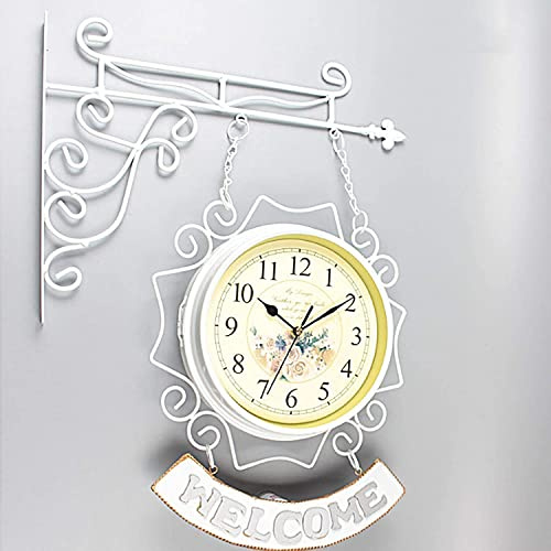 LXYAYY Orologio da giardino da esterno, 25,4 cm, stile retrò, funzionamento a batteria, silenzioso, bianco (colore: bianco)