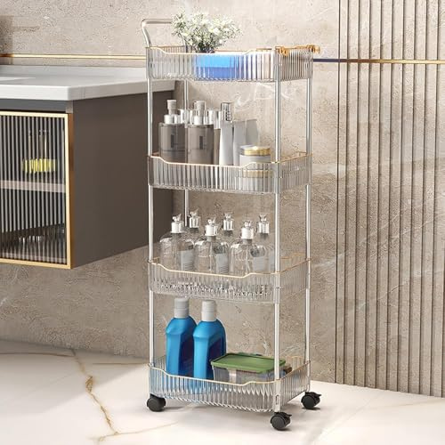 Carrello portaoggetti in acrilico con ruote bloccabili, multifunzionale, per bagno, cucina e casa, elegante carrello multiuso per una facile mobilità e una conservazione sicura