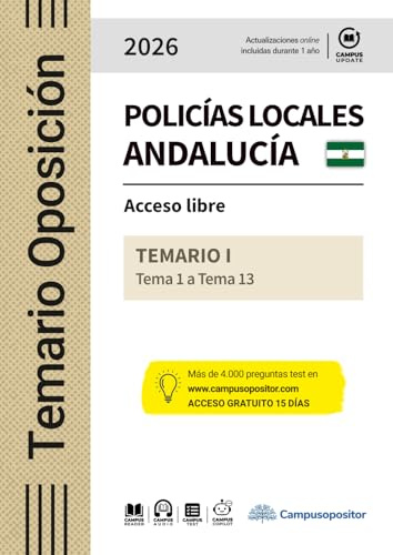 TEMARIO: Cuerpos de la Policía Local de Andalucía, escala básica, categoría de policía 2026. TOMO I: Acceso libre - TEMA 1 a TEMA 13