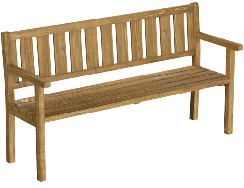 Outsunny Gartenbank 3-Sitzer Wetterfest Holzbank mit Rückenlehne Armlehnen, Holz Sitzbank 360 kg belastbar Balkonbank für 3 Personen, Garten Bank für Garten Balkon Terrasse 167 x 57 x 93 cm Teak