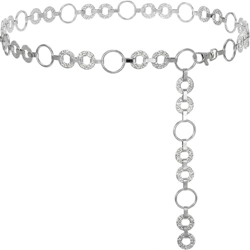 Haelyze Waist Chain Belt for Women – Silver Metal Chain Belts – Adjustable Body Link Belt for Jeans and Dresses – 115 cm / 45.27 in Long