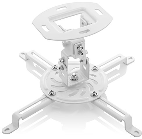 deleyCON Supporto da Soffitto Universale per Proiettore Inclinabile +-15° - Ruotabile di 360° - Portata max. 13,5kg - Gestione Cavi Integrata - Bianco