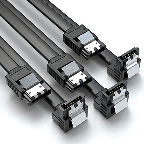 JAMEGA – 3x 50cm SATA III Kabel | S-ATA 3 Datenkabel 6 Gbit/s Verbindungskabel Anschlusskabel für SSD HDD Metall-Clip 1x Gerade 1x 90° Winkel L-Type Stecker - Schwarz