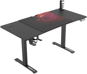 ULTRADESK - Level V2 Höhenverstellbarer Schreibtisch - Elektrischer Computertisch - 140x68 cm, für Gaming, Büro, Homeoffice - Set mit XL-Mauspad - Schwarz, Rot