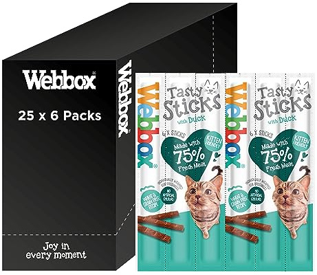 Webbox Tasty Sticks Cat Treats, Duck - Kitten Friendly, Wheat and Grain Free, No Artificial Colours (25 x 6 Packs)