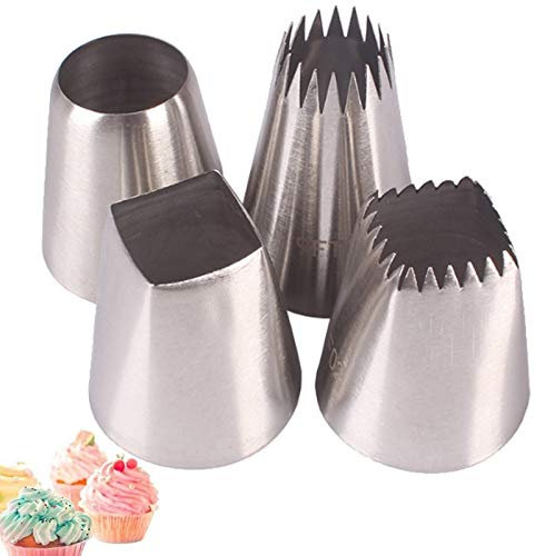 LYSZXJ Spritzbeutel Große Tüllen Spritztüllen Cupcakes Rosen Tüllen Set Rosen Torten Edelstahl Tüllen Back Set zum verzieren Torten Kuchen Dekorieren Geschenke Set für Torten Kuchen Tipps 4 Stück/Set
