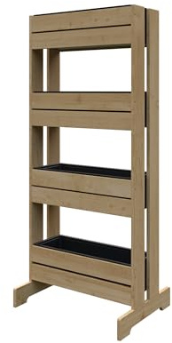 stabiles Frühbeet Vertikalbeet Kräuterbeet Hochbeet Trennwand aus Holz mit 4 Kunststoffkästen in Sand - B64 x T40/20 x H125 cm