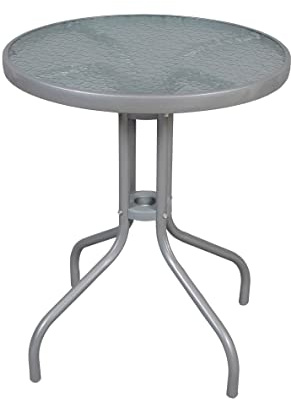 La Bolata The Secret Home - Mesa Redonda de Metal con Base de Cristal - Alto 70 cm x Diámetro 60 cm - Color Gris - Ideal para Jardín, Terraza, Patio o Balcón