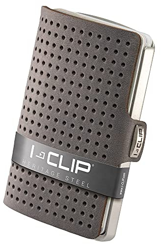 I-CLIP Edelstahl Geldbeutel mit austauschbarer Geldklammer - Slim Wallet - Leder Geldbörse - Premium Portemonnaie - Edelstahl Kartenetui - AdvantageR satiniert Urban Grau
