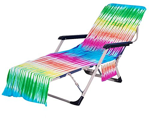 Stillshine. Strandtücher Sonnenliege Bezug mit Taschen, 3D Bunt Tie-dye Regenbogen Drucken Strandliegenauflage, Strandkorb Handtuch Lounge Chair Cover Microfaser (Farbe 6,75 × 210 cm)