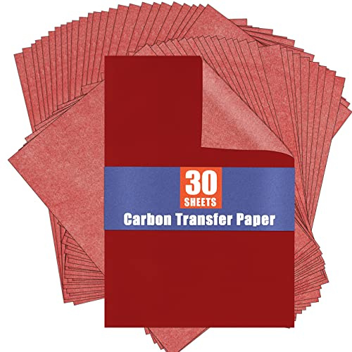 PSLER Lot de 30 feuilles de papier carbone rouge pour tracer des motifs sur des projets en bois, toile, tissu, lettrage, croquis, dessin, format A4, 21,6 x 27,9 cm
