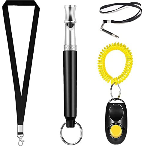 1 Set Hundepfeife mit Umhängeband & Hundetrainingsklicker, Hund Training Ultraschall Pfeife, Professionelle Ultraschall Pfeife, Hundepfeife Hochfrequenz Lautlos, Professionelle Ultraschallpfeife