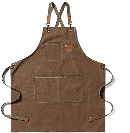 EWIZ Schürze aus Baumwollleinen, verstellbare Träger mit drei Taschen, für Männer und Frauen, Koch, Künstler, Bäcker, Barista, Barkeeper