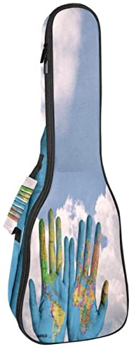 Ukulele väska världskarta handmålningsmönster ukulele fodral för Sopran Tenor konsert 23 tum 10 mm tjock mjuk vadderad justerbara remmar spelväska
