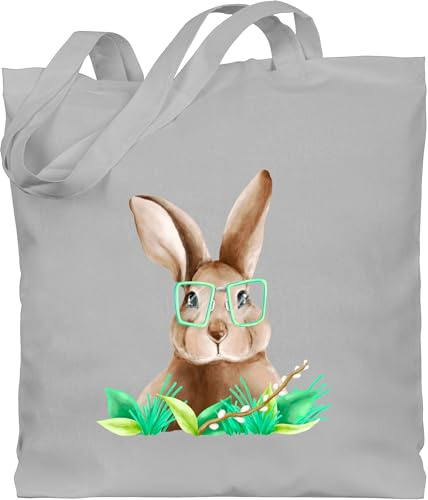 Baumwolltasche - Taschen - Hase mit Brille I Osterhase Nerd I Oster Hase - Unisize - Hellgrau - tasche hasentasche osterhasen bunny beutel jutebeutel einkaufstasche hasi hasen easter jutetasche