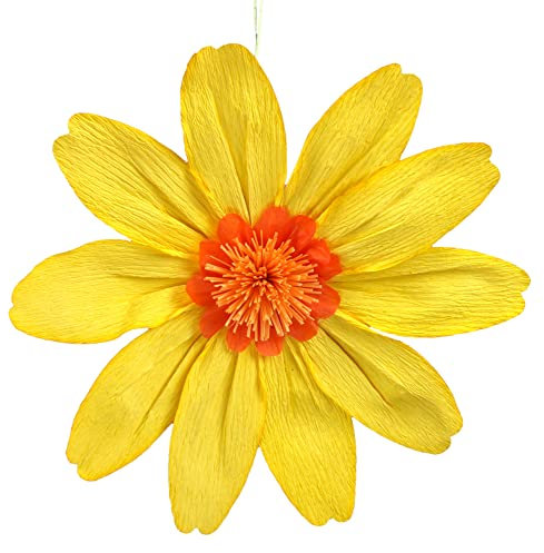 MIJOMA XL 3D-Papierblume Papierblüte Krepppapier-Blume zum Hängen Ø30cm, Party-Dekoration zum Geburtstag Bachelorette Hochzeit Babyparty Brautparty Party-Dekoration (Gelb)