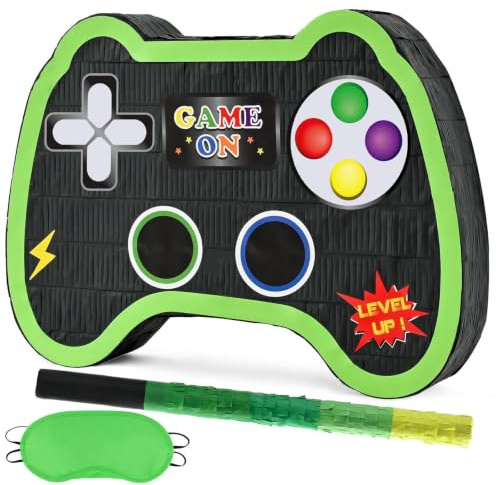 WERNNSAI Videospiel Pinata - Gamecontroller Pinata Geburtstag Junge Kinder Gaming Piñata mit Stock Augenbinde Gamer Geburtstagsdeko Game Partyspiele