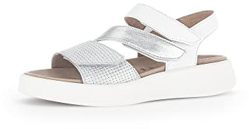 Gabor Women Sandals, Ladies Strappy Sandals,Removable Insole,Sandal,Summer Shoe,Summer Sandal,Comfortable,Flat,Silver (Silber/Weiss),40.5 EU / 7 UK