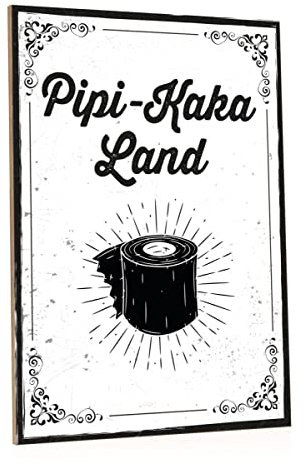 GRAVURZEILE Holzschild mit Spruch - Pipi-Kaka-Land - Witziger Lustiger Kunstdruck auf Holz für Sie & Ihn - Wand Dekoration im Vintage Look für Klo Toilette & Badezimmer