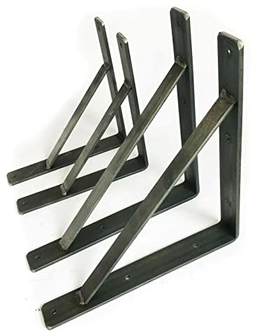 Heavy Duty Scaffold Board Shelf Brackets Rustic Handmade Industrial Modern 12 / 30.5cm with Welded Brace Pair of Brackets