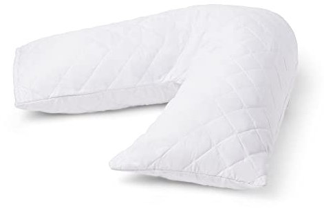 C Stores Large V Pillow with Quilted Pillowcase Extra Filled Cushioning Support for Head, Neck & Back – Non Allergenic (V PILLOW WITH QUILTED WHITE PILLOWCASE)